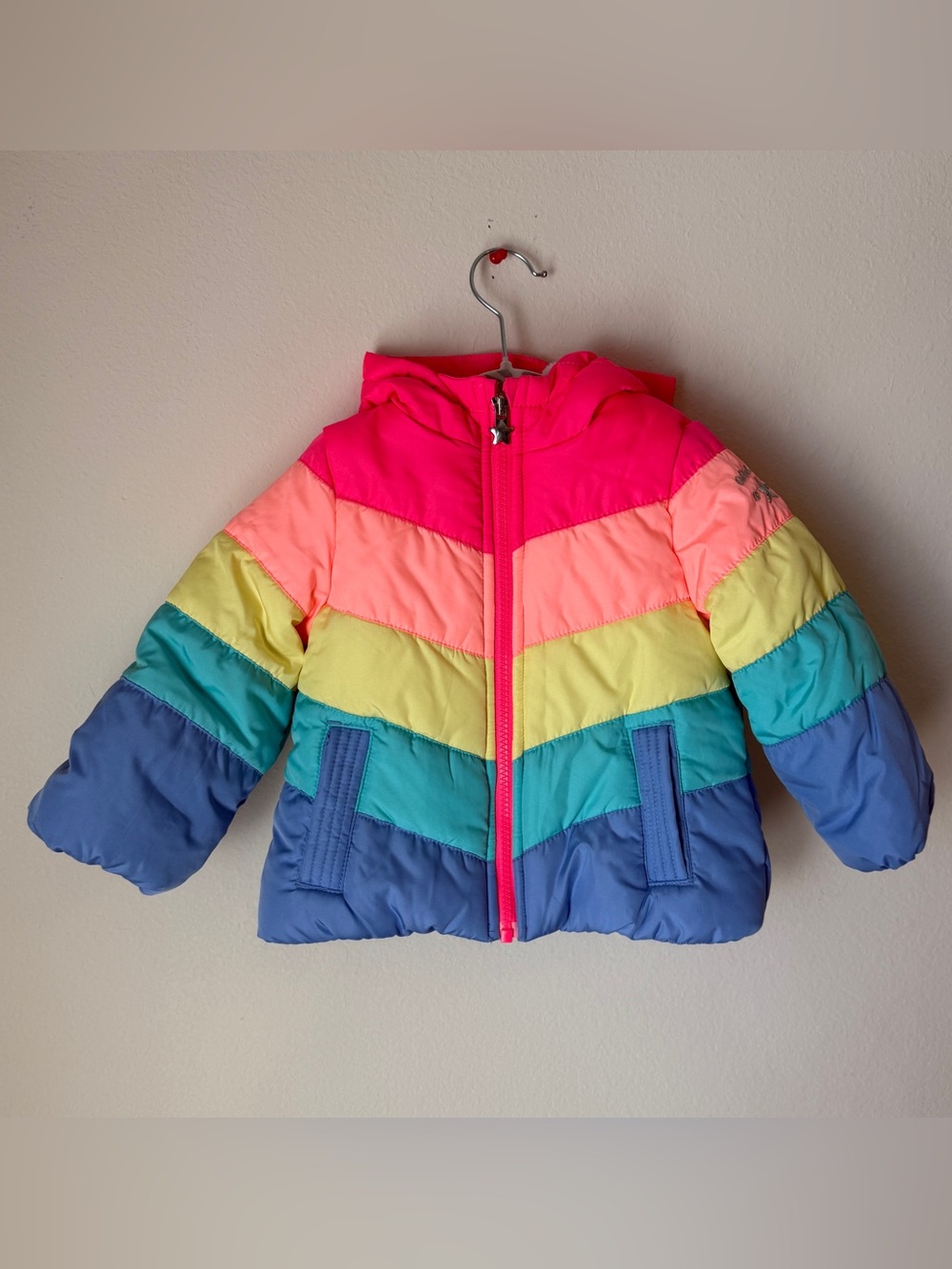 OshKosh B'gosh Rainbow Puffer Jacket with Star Pull Zipper and Hood
